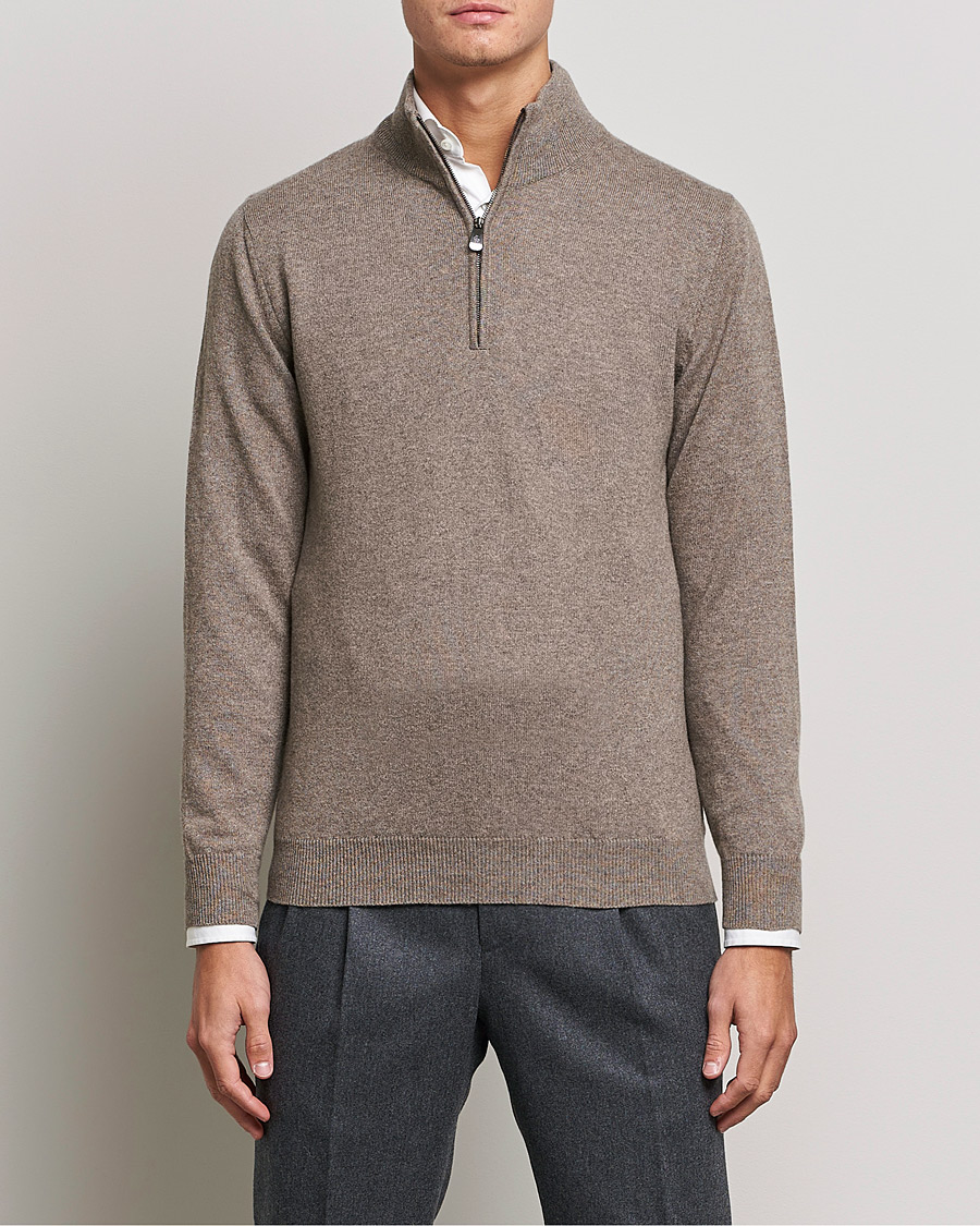 Hombres | Italian Department | Piacenza Cashmere | Cashmere Half Zip Sweater Brown