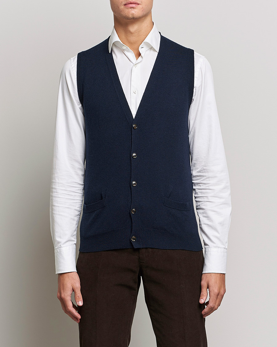 Hombres | Ropa | Piacenza Cashmere | Cashmere Sleeveless Cardigan Navy