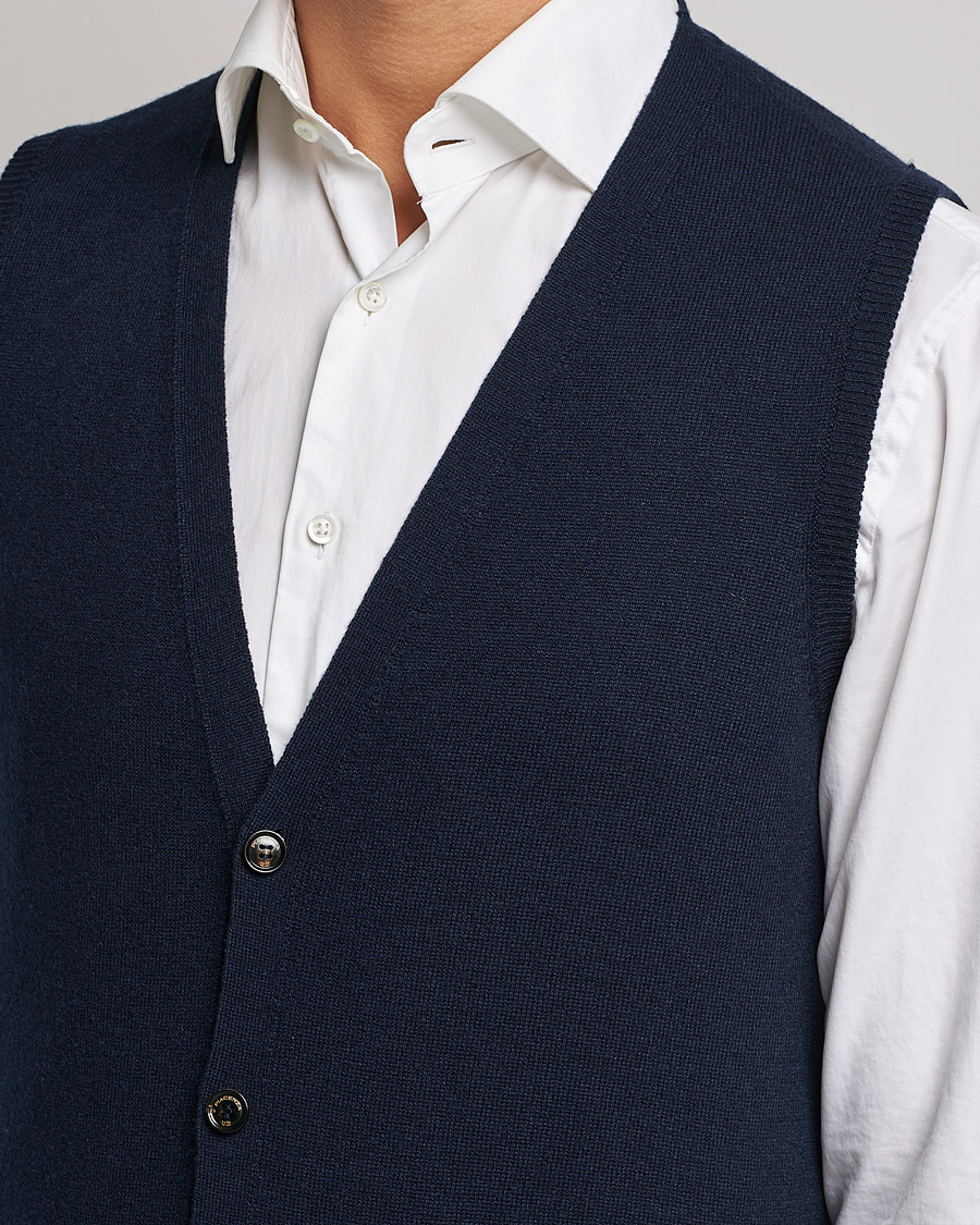 Hombres | Jerséis y prendas de punto | Piacenza Cashmere | Cashmere Sleeveless Cardigan Navy