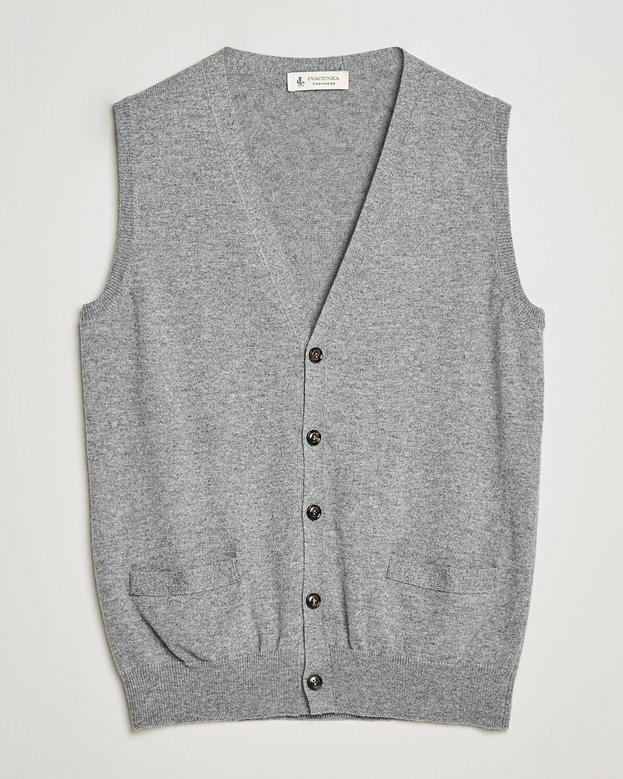 Hombres | Jerséis y prendas de punto | Piacenza Cashmere | Cashmere Sleeveless Cardigan Light Grey
