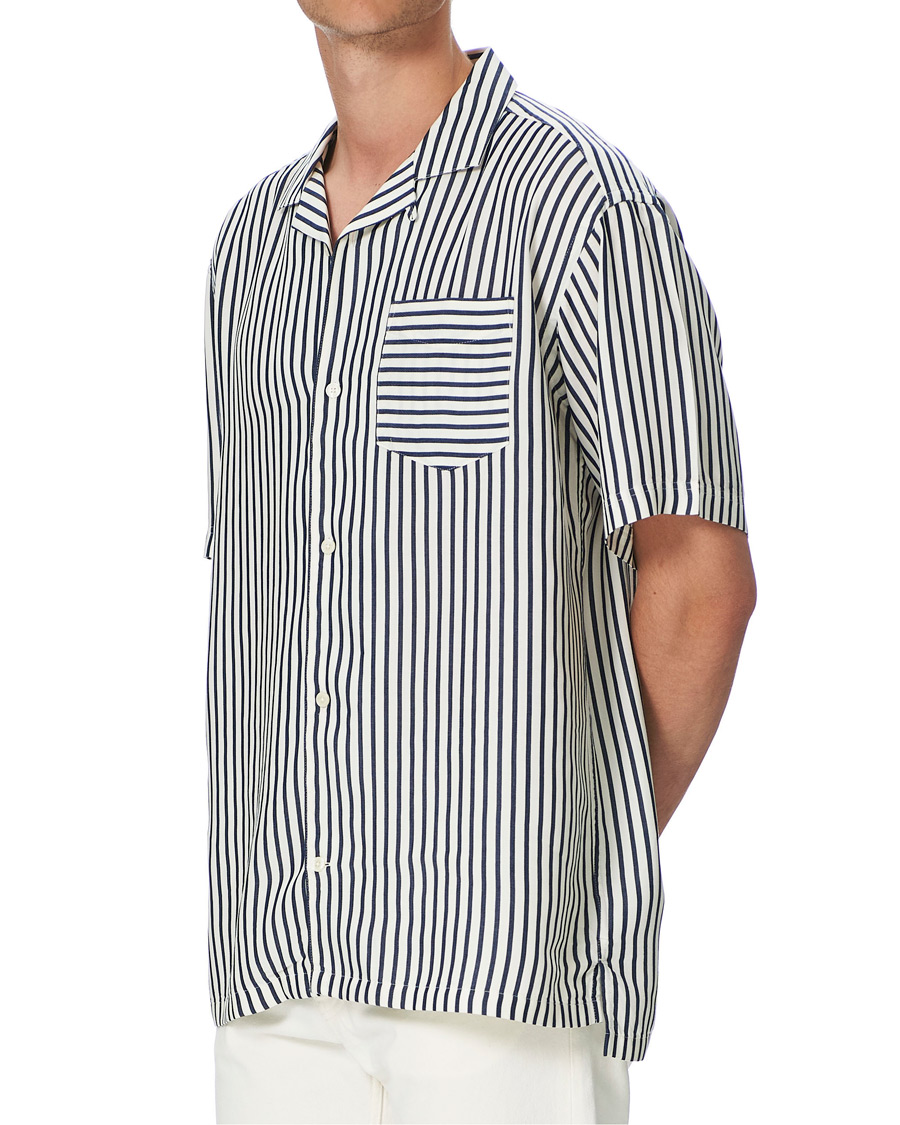 Hombres | Camisas | Gant | Rel Stripe Camp Collar Short Sleeve Shirt White/Blue