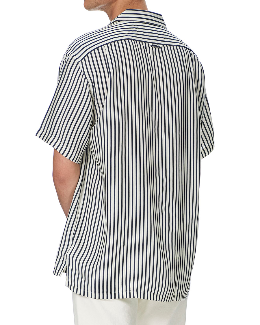 Hombres | Camisas | Gant | Rel Stripe Camp Collar Short Sleeve Shirt White/Blue
