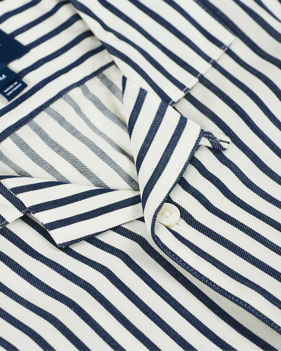 Hombres | Camisas | Gant | Rel Stripe Camp Collar Short Sleeve Shirt White/Blue