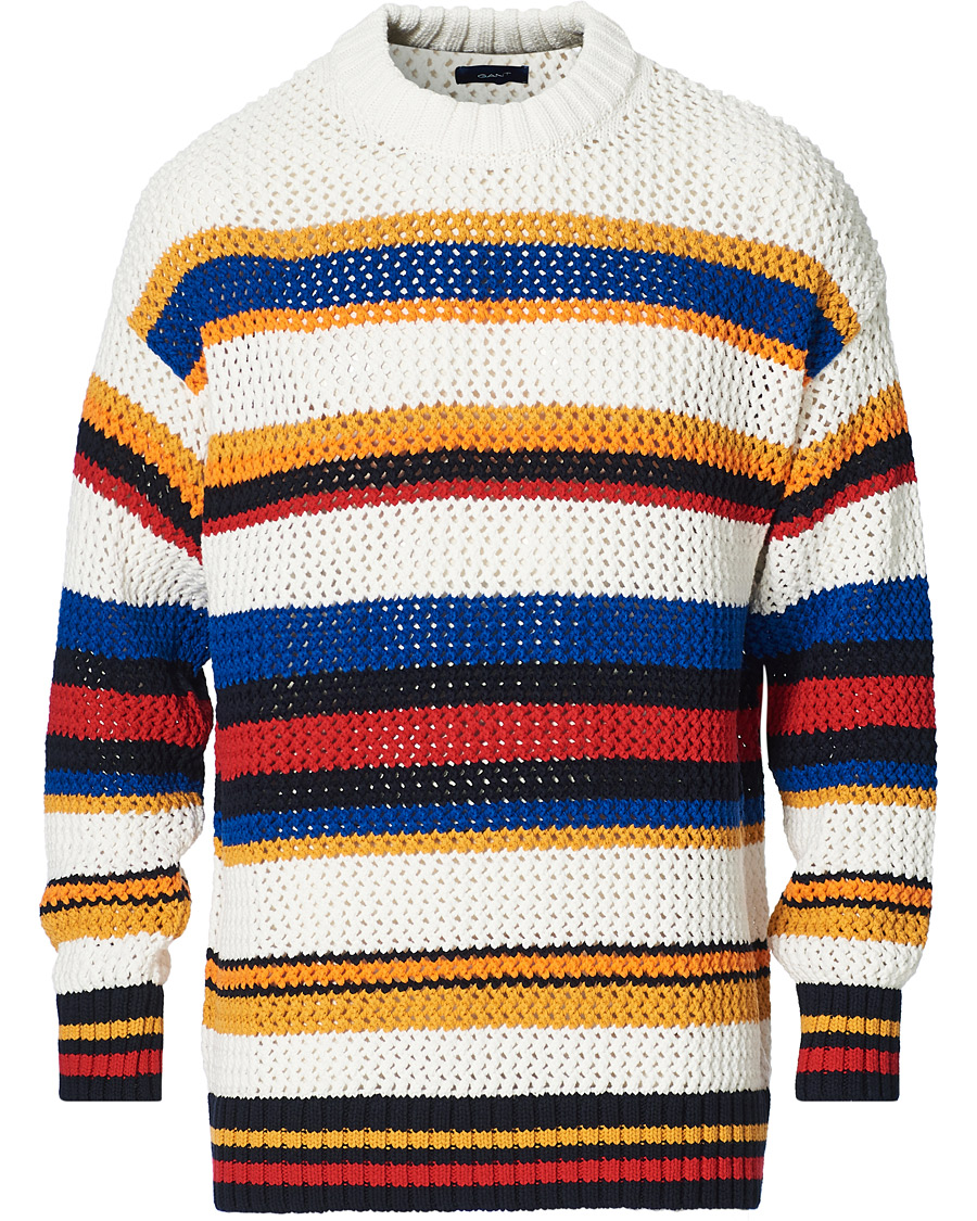 Hombres | Jerséis y prendas de punto | GANT | Open Knit Stripe Crew Neck Multi