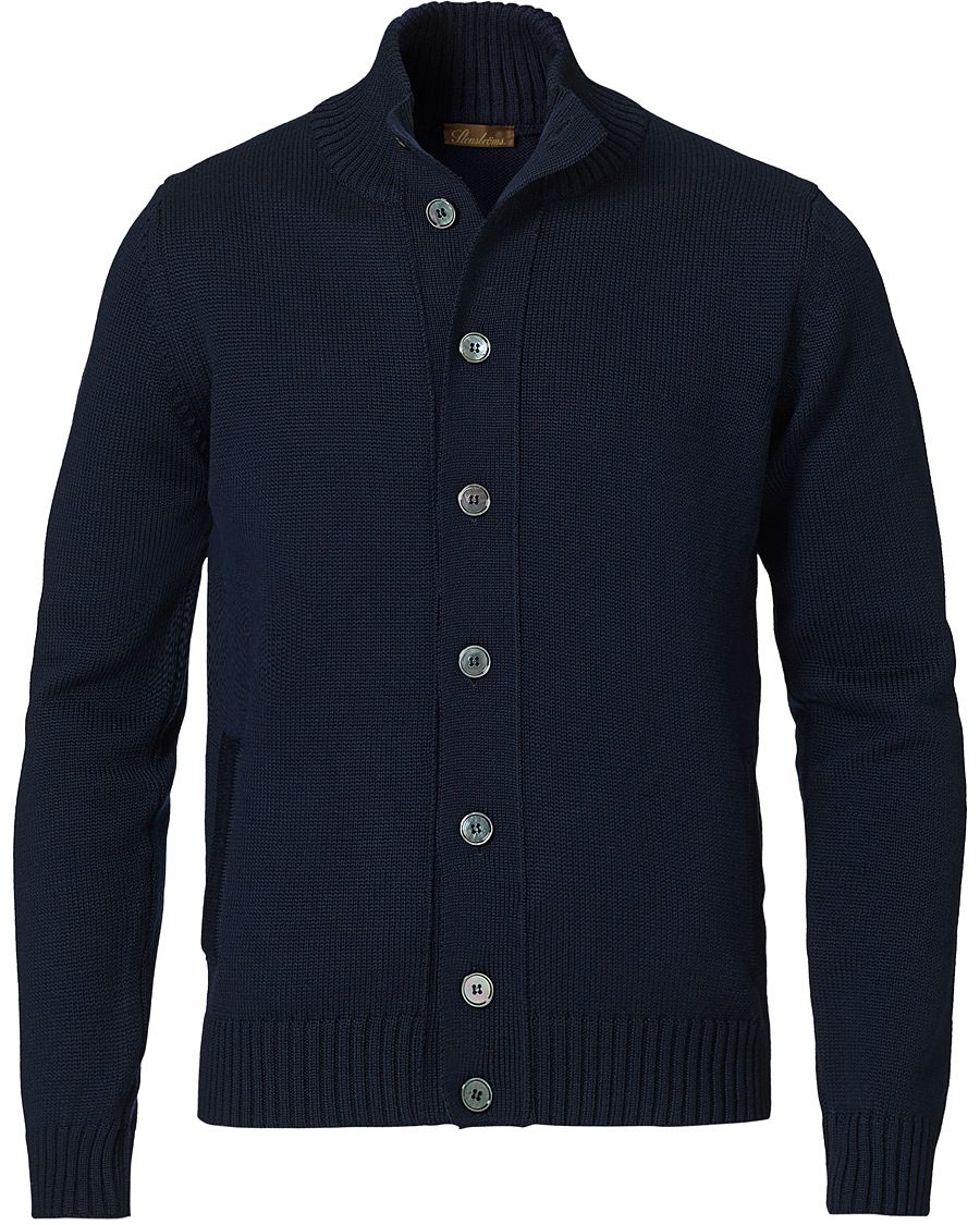 Hombres | Jerséis y prendas de punto | Stenströms | Heavy Merino Wool Cardigan Navy