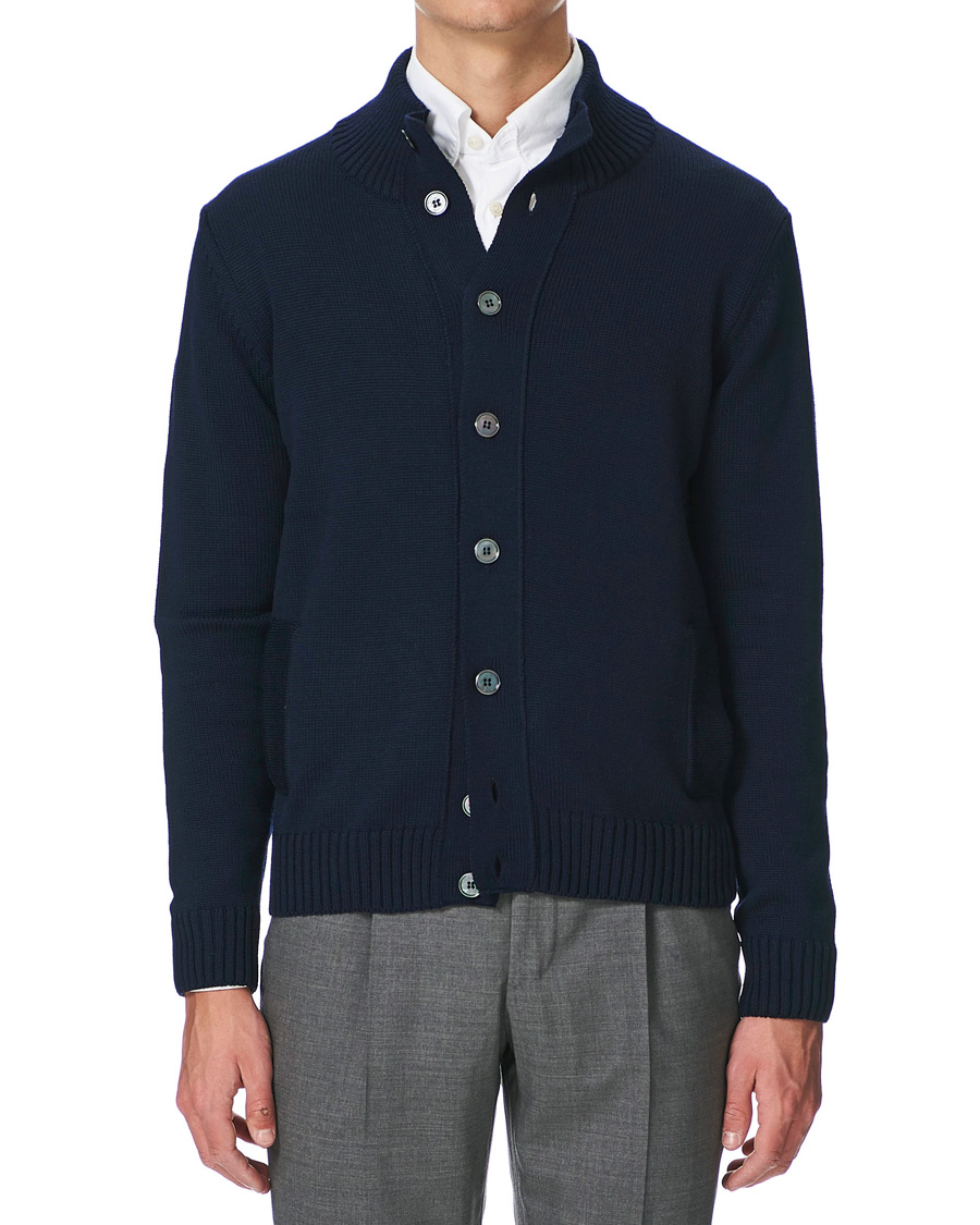 Hombres | Jerséis y prendas de punto | Stenströms | Heavy Merino Wool Cardigan Navy