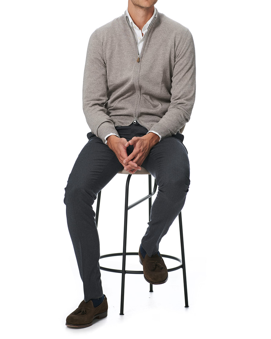 Hombres | Jerséis y prendas de punto | Stenströms | Merino Full Zip Greige