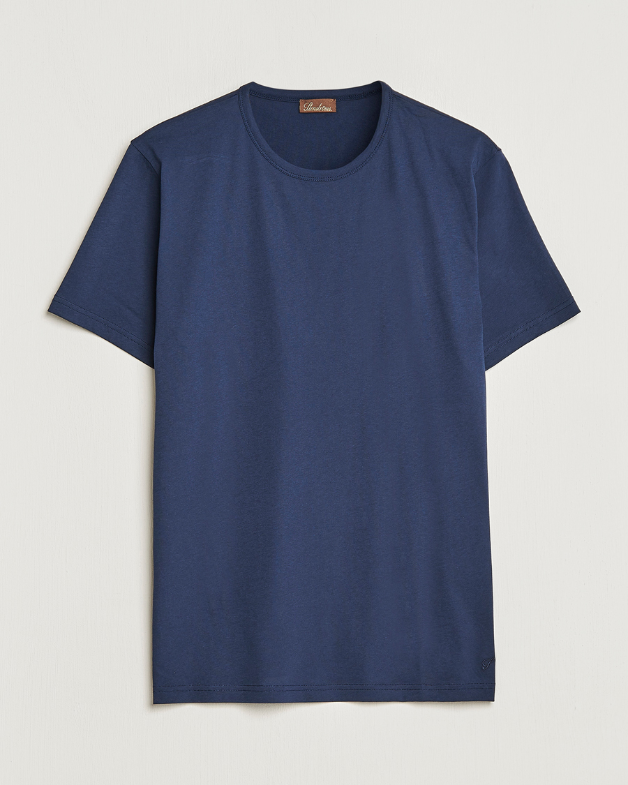 Hombres | Camisetas | Stenströms | Solid Cotton T-Shirt Navy