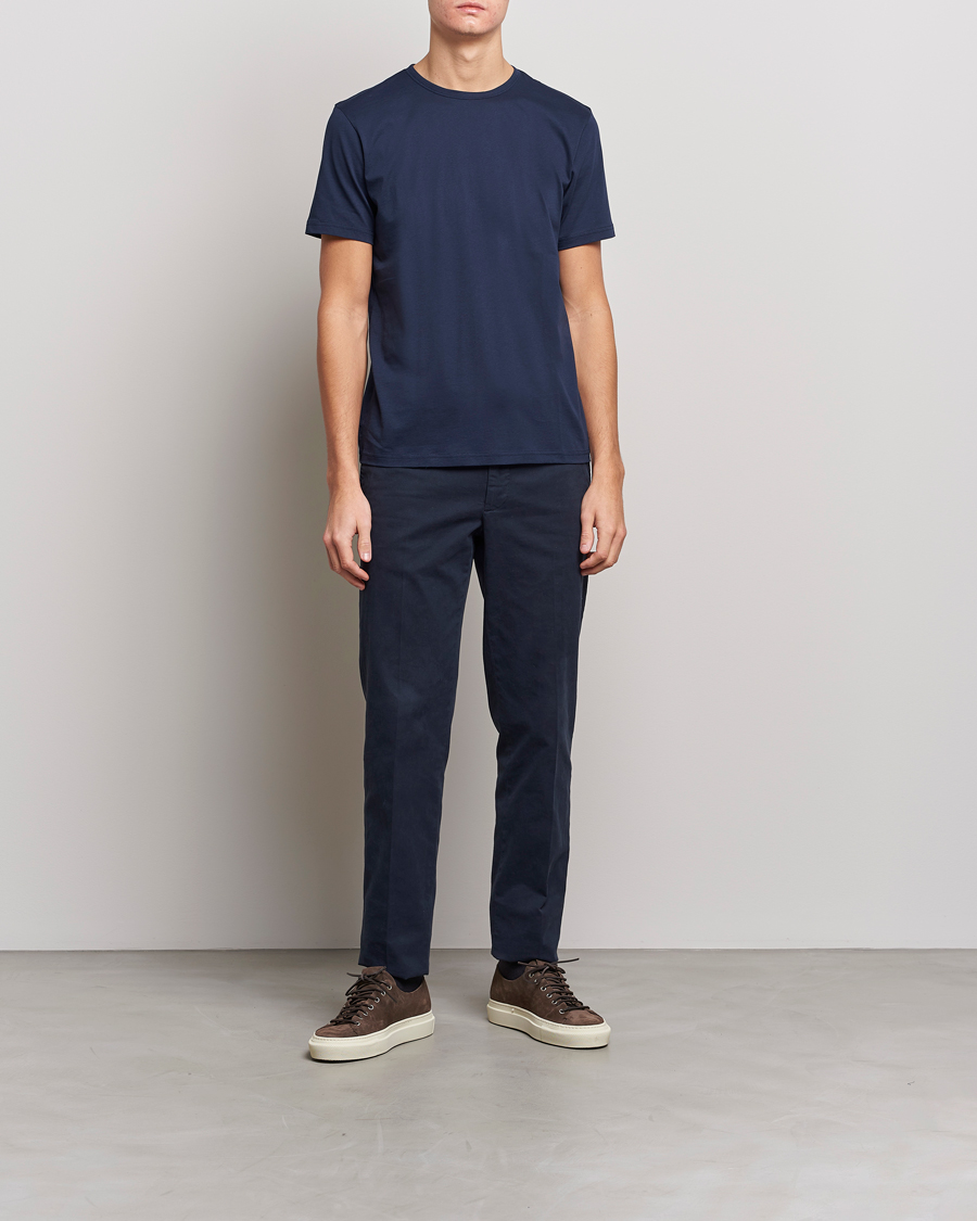 Hombres | Camisetas | Stenströms | Solid Cotton T-Shirt Navy