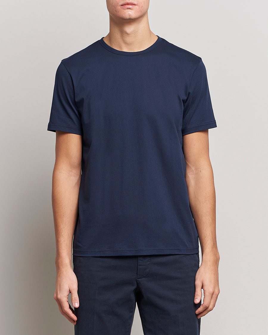 Hombres | Camisetas de manga corta | Stenströms | Solid Cotton T-Shirt Navy
