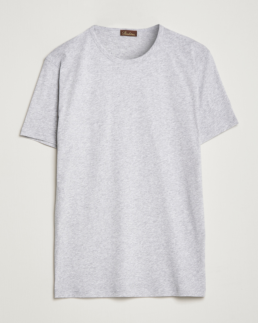 Hombres | Camisetas | Stenströms | Solid Cotton T-Shirt Grey Melange