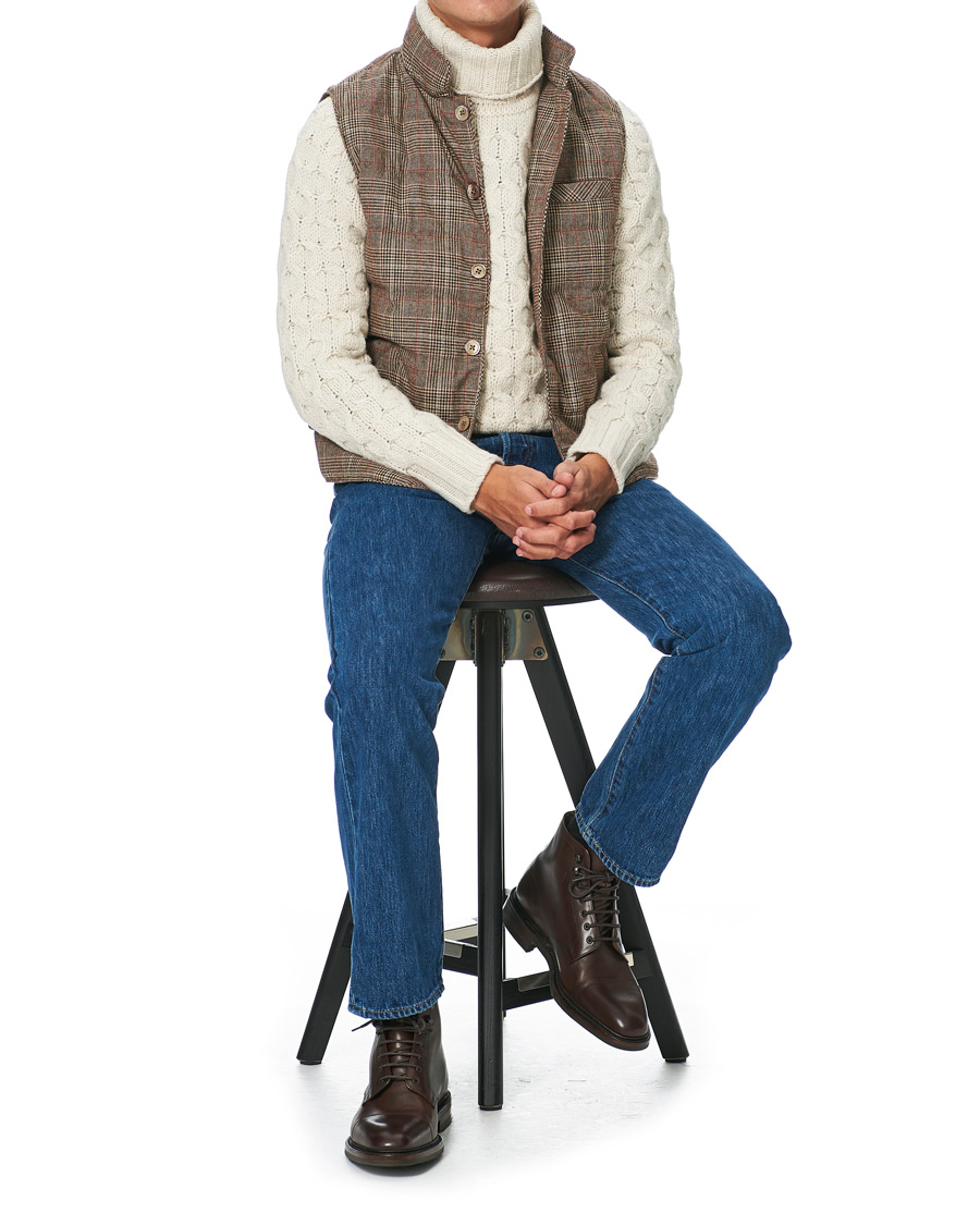 Hombres | Abrigos y chaquetas | Stenströms | Quilted Check Wool Vest Brown