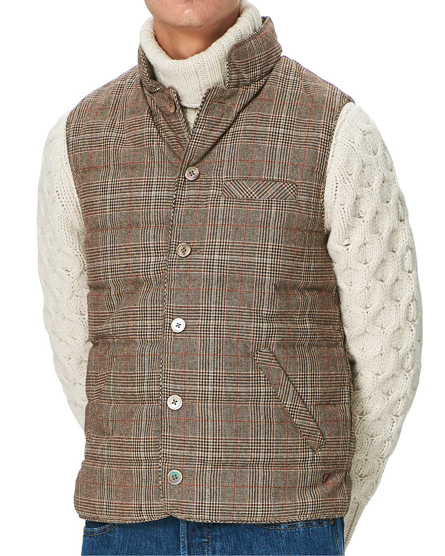 Hombres | Abrigos y chaquetas | Stenströms | Quilted Check Wool Vest Brown