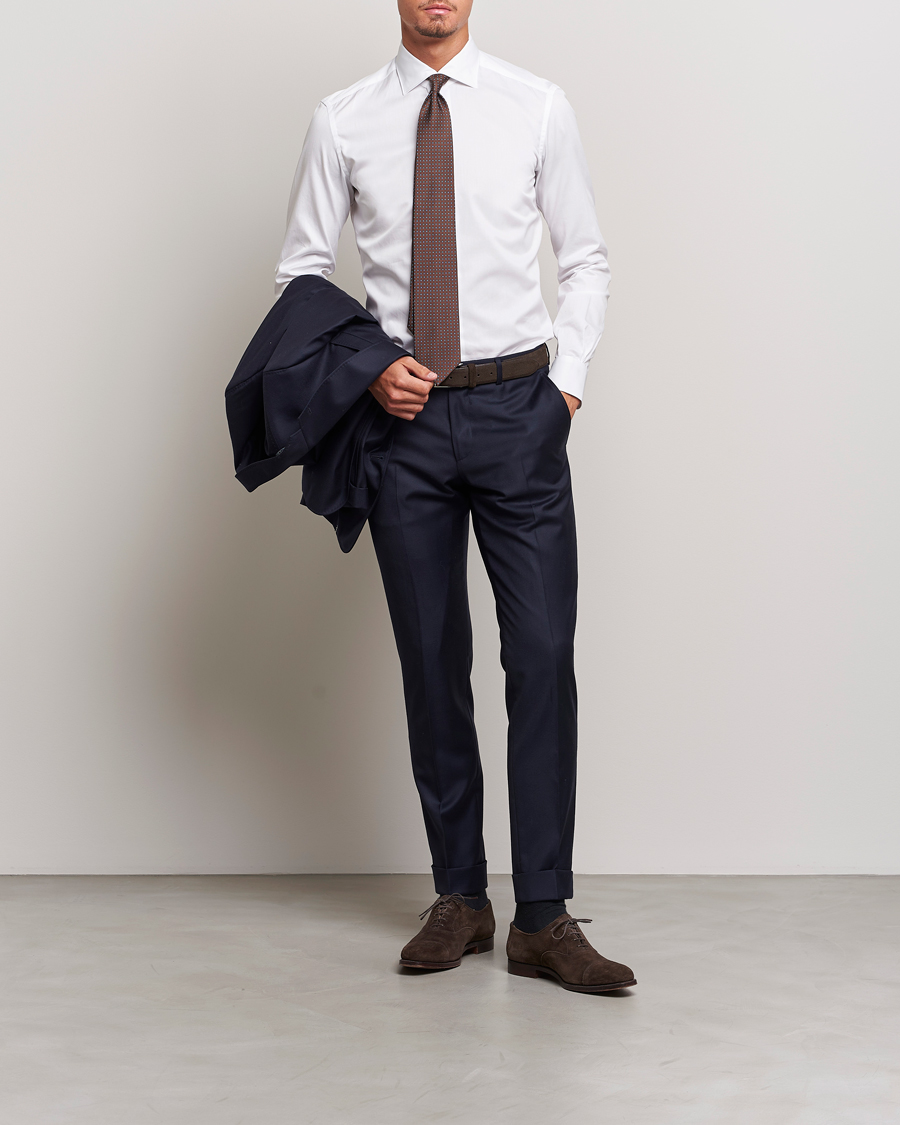 Hombres | Camisas | Mazzarelli | Soft Cotton Cut Away Shirt White