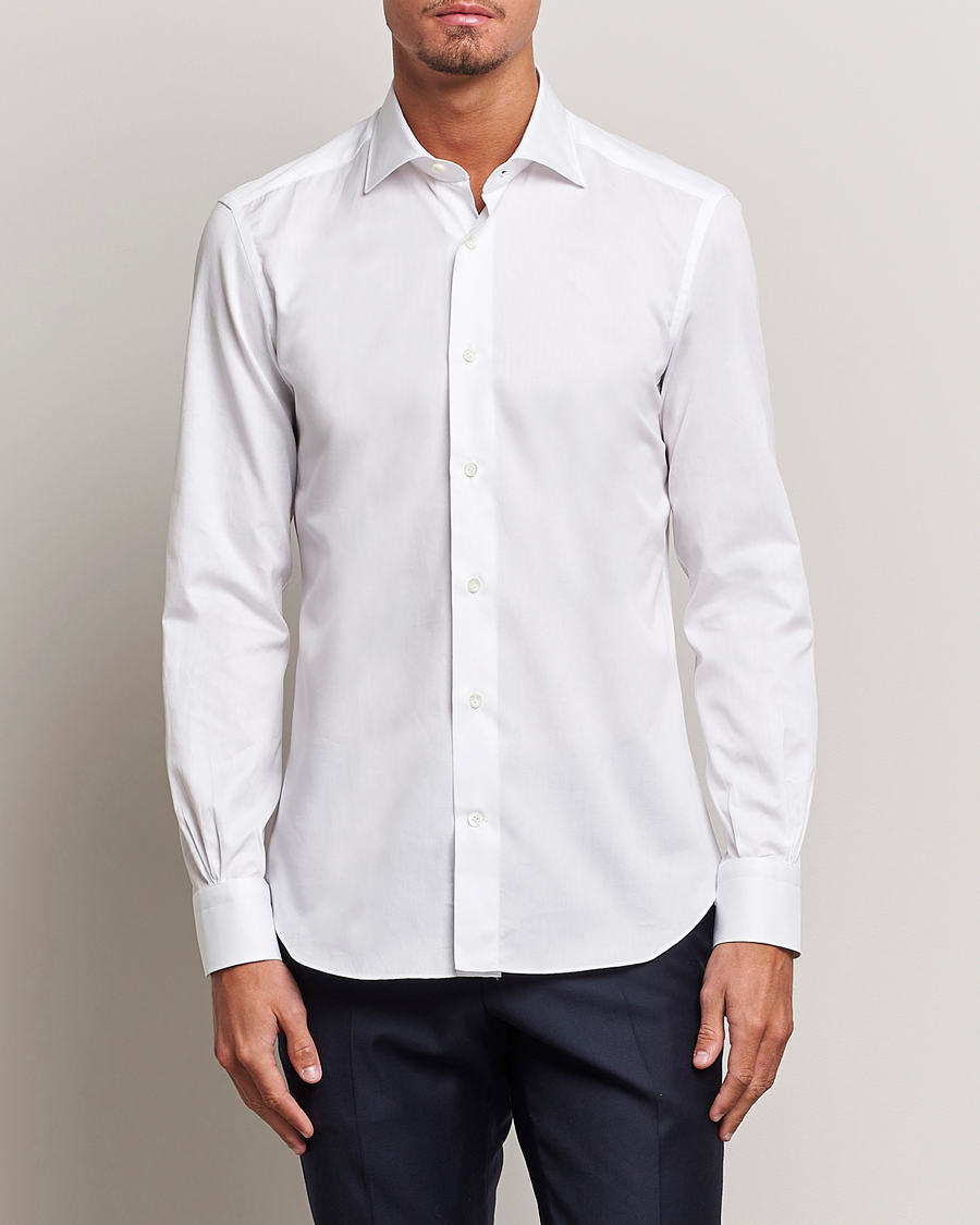 Hombres | Camisas casuales | Mazzarelli | Soft Cotton Cut Away Shirt White