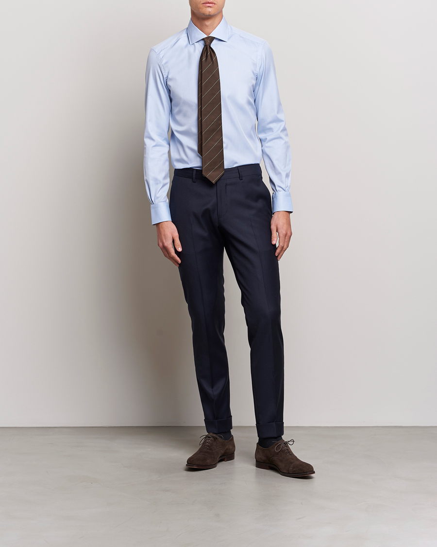 Hombres | Camisas | Mazzarelli | Soft Cotton Cut Away Shirt Light Blue