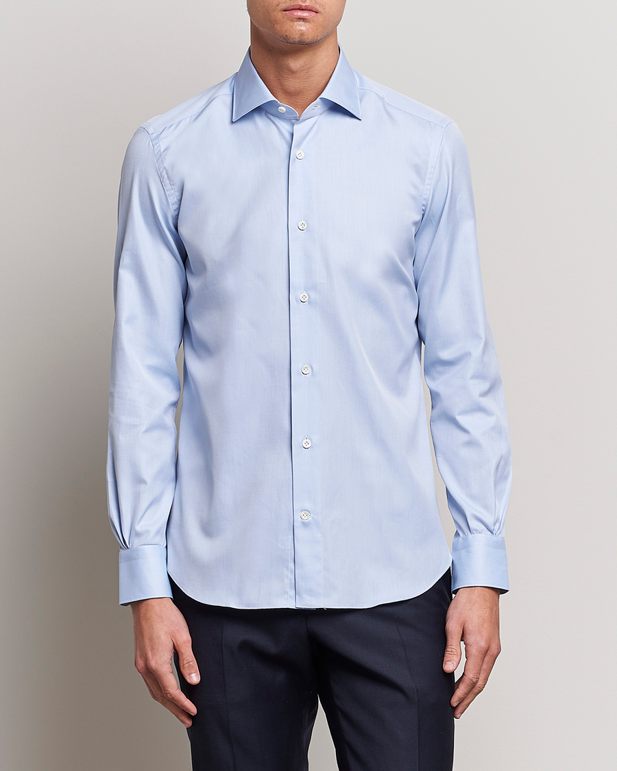 Hombres | Camisas casuales | Mazzarelli | Soft Cotton Cut Away Shirt Light Blue