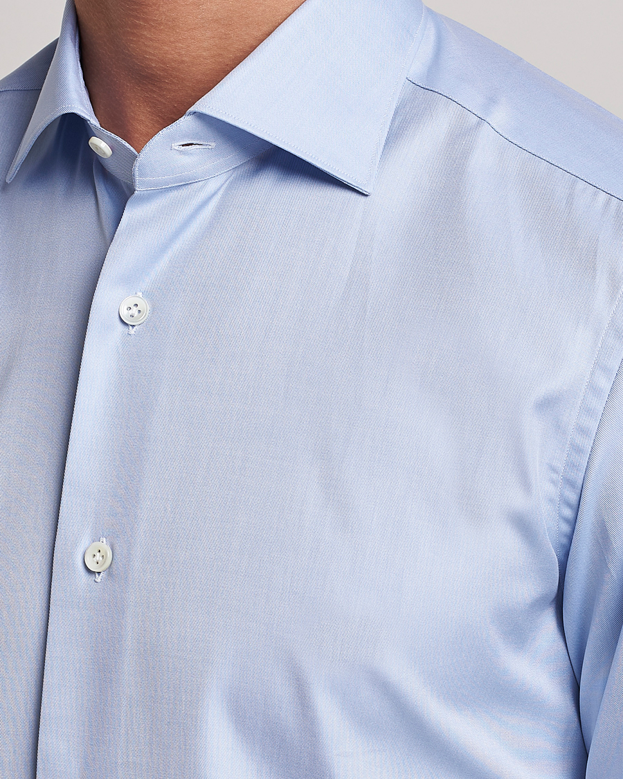Hombres | Camisas | Mazzarelli | Soft Cotton Cut Away Shirt Light Blue