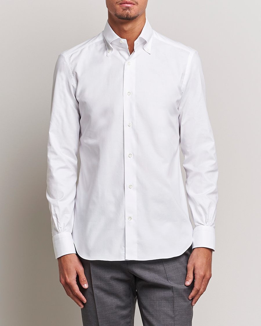 Hombres | Camisas | Mazzarelli | Soft Oxford Button Down Shirt White