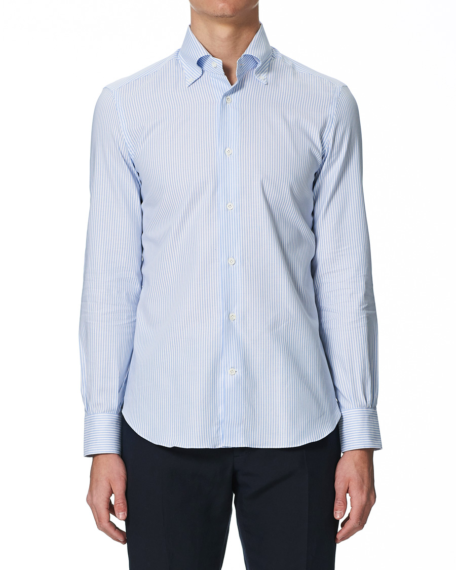 Hombres | Camisas | Mazzarelli | Soft Button Down Stripe Oxford Shirt Light Blue