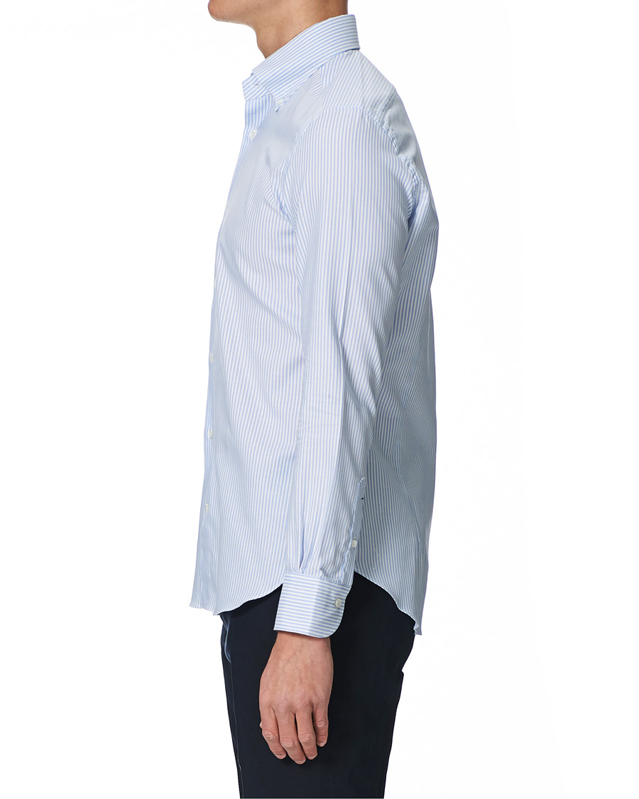 Hombres | Camisas | Mazzarelli | Soft Button Down Stripe Oxford Shirt Light Blue