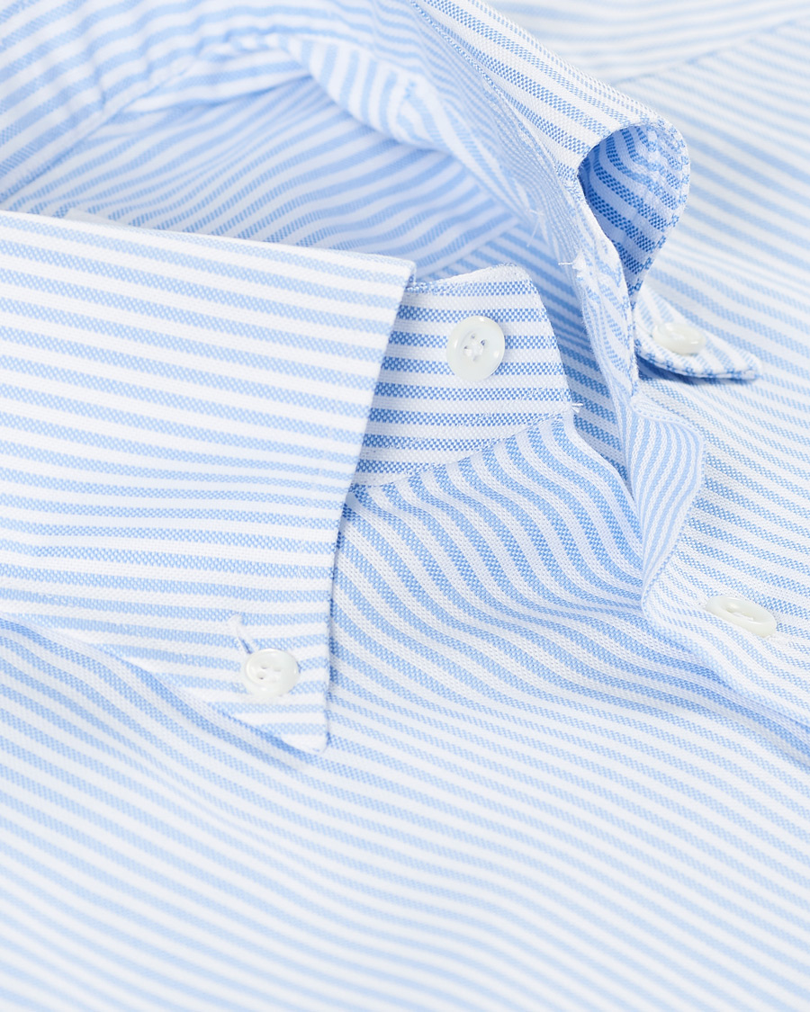 Hombres | Camisas | Mazzarelli | Soft Button Down Stripe Oxford Shirt Light Blue