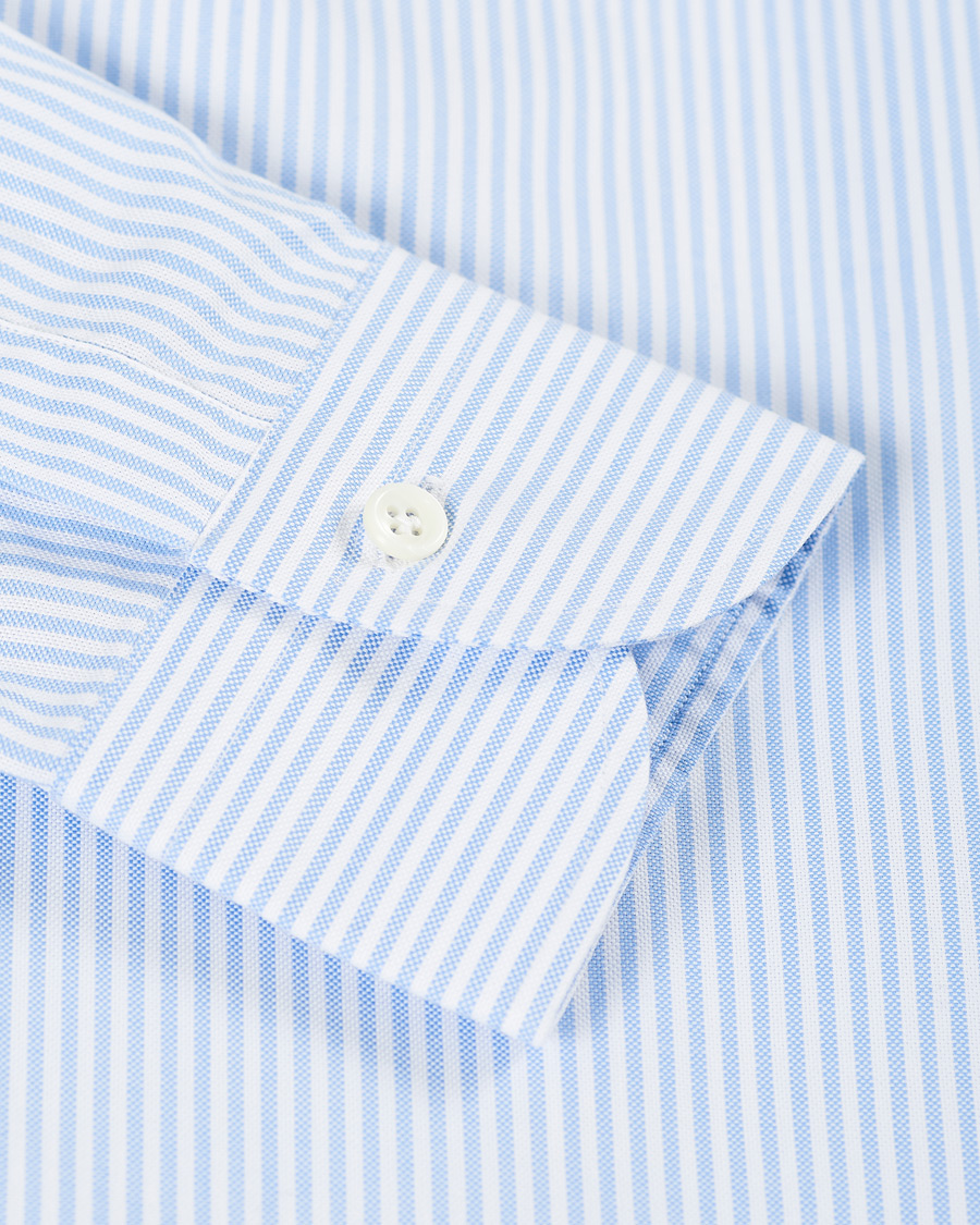 Hombres | Camisas | Mazzarelli | Soft Button Down Stripe Oxford Shirt Light Blue