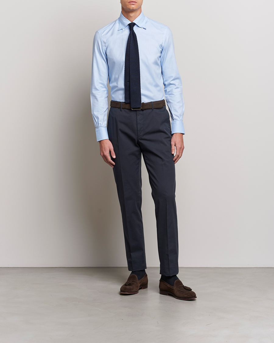 Hombres | Camisas | Mazzarelli | Soft Oxford Button Down Shirt Light Blue