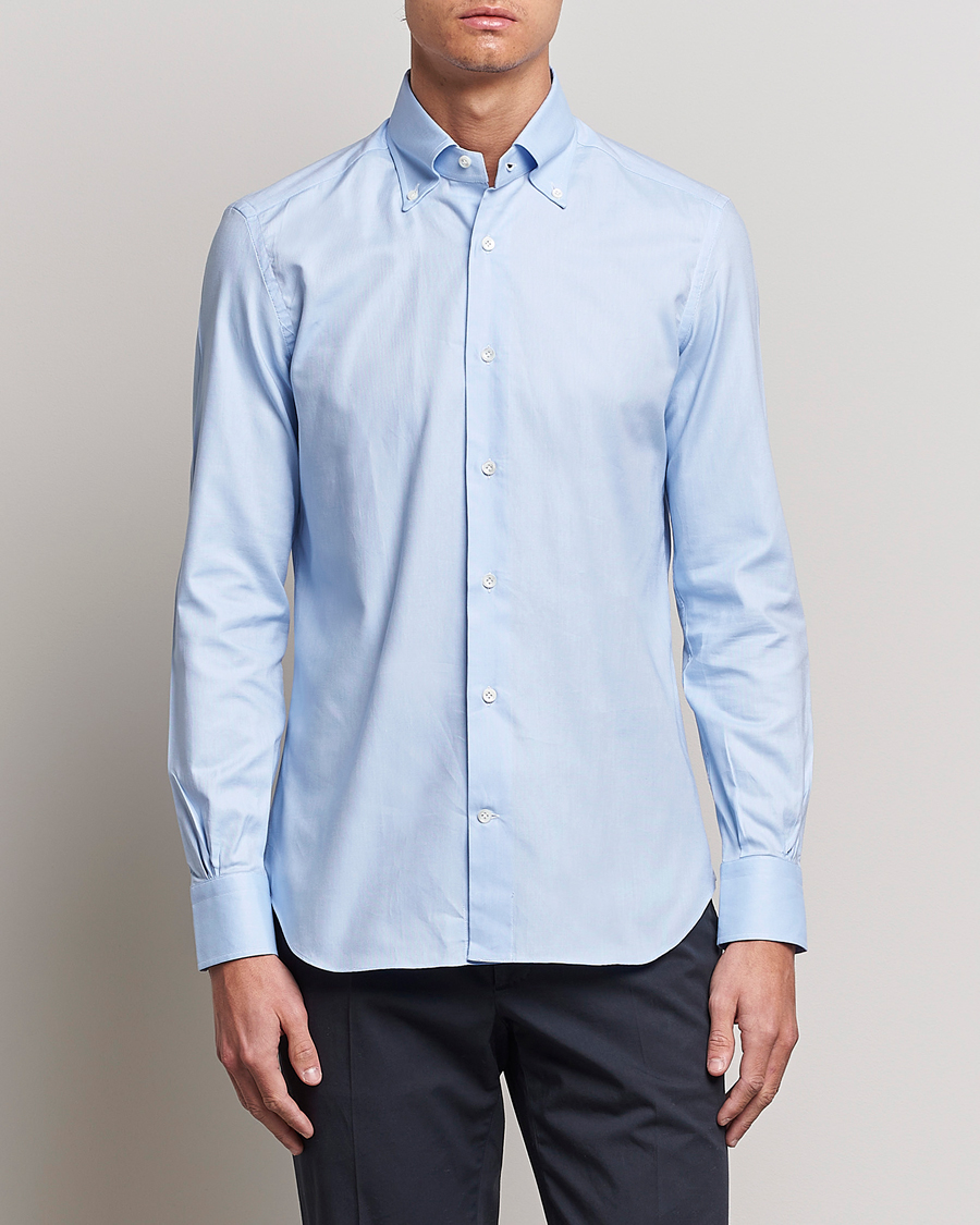 Hombres | Camisas oxford | Mazzarelli | Soft Oxford Button Down Shirt Light Blue