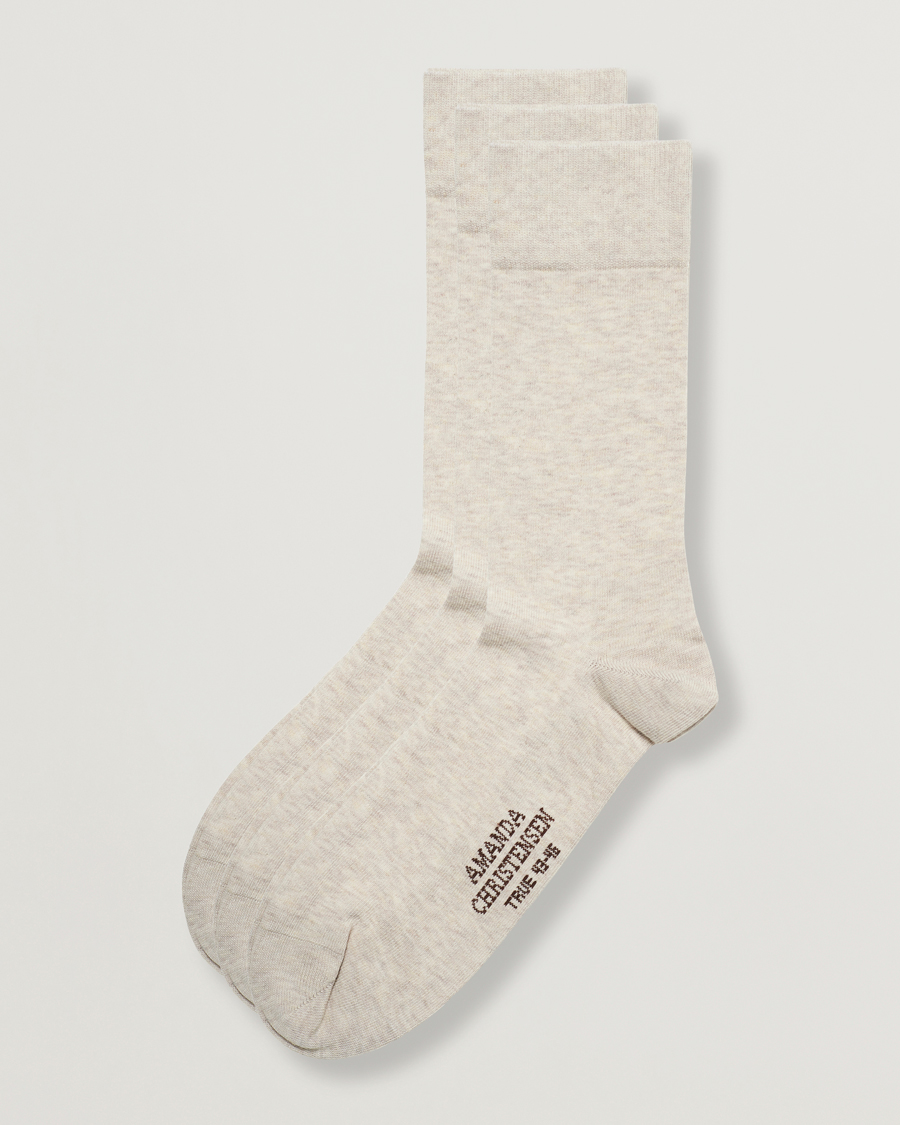 Hombres | Ropa interior y calcetines | Amanda Christensen | 3-Pack True Cotton Socks Sand Melange