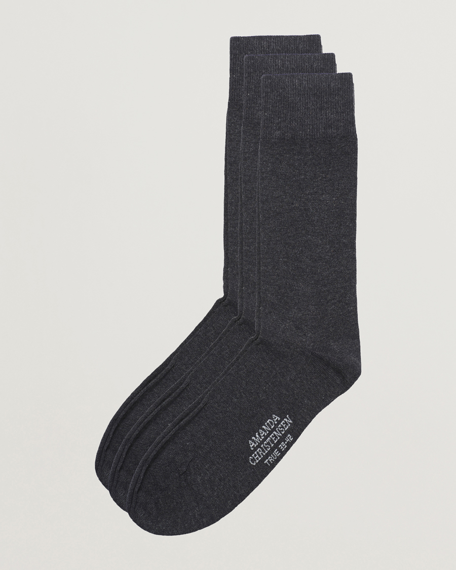 Hombres | Ropa interior y calcetines | Amanda Christensen | 3-Pack True Cotton Socks Antrachite Melange