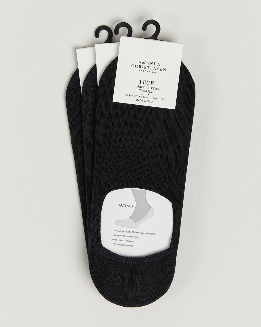 Hombres | Ropa interior y calcetines | Amanda Christensen | 3-Pack True Cotton Invisible Socks Black
