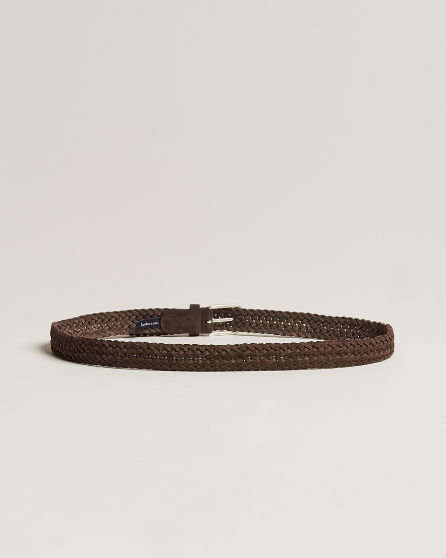 Hombres | Italian Department | Anderson's | Woven Suede Belt 3 cm Dark Brown