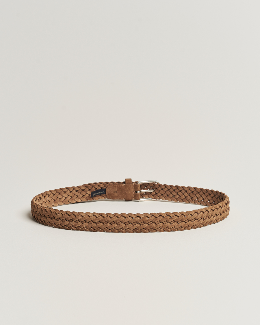 Hombres | Italian Department | Anderson's | Woven Suede Belt 3 cm Light Brown