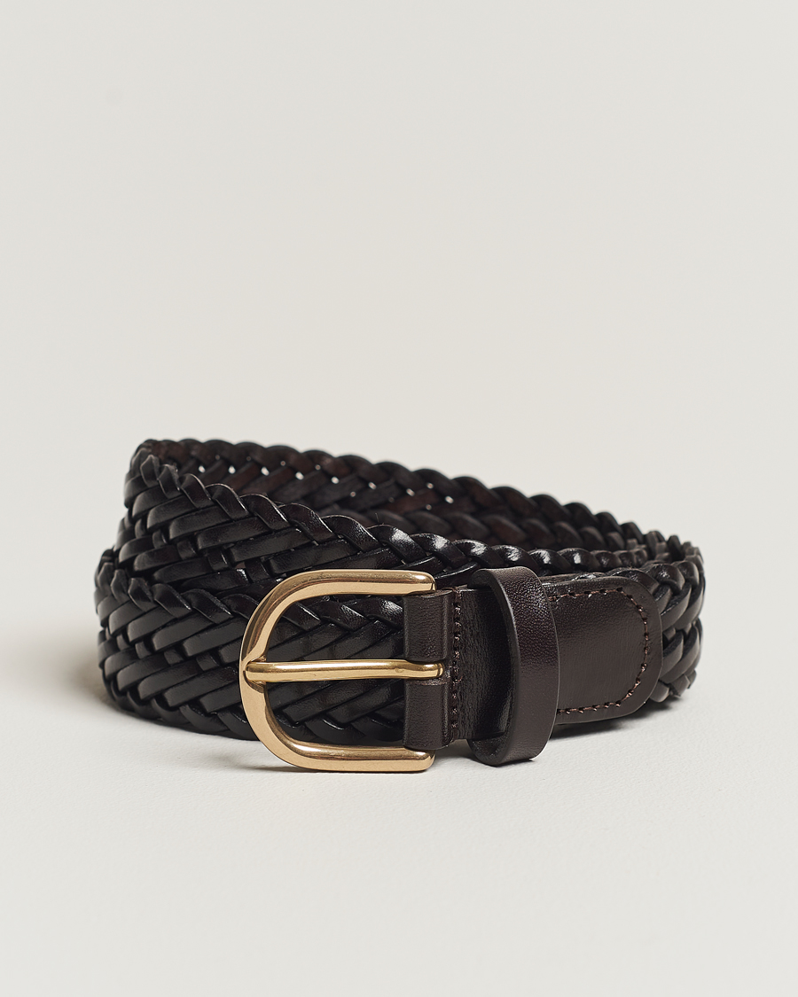 Hombres | Cinturones | Anderson's | Woven Leather Belt 3 cm Dark Brown