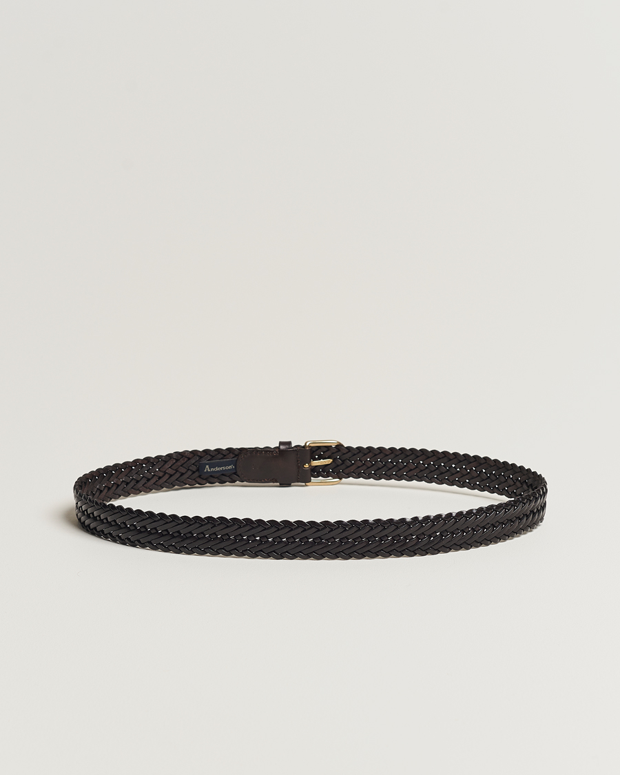 Hombres | Italian Department | Anderson's | Woven Leather Belt 3 cm Dark Brown
