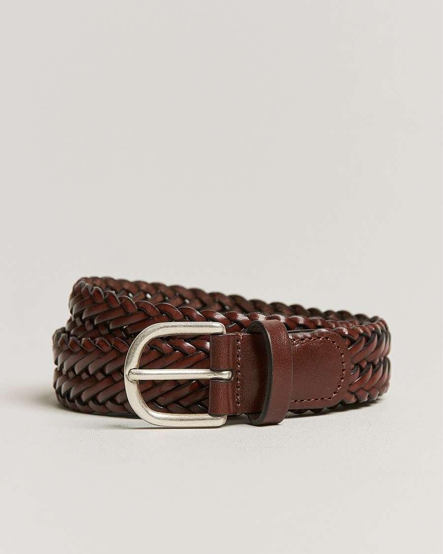 Hombres | Cinturones | Anderson's | Woven Leather Belt 3 cm Cognac