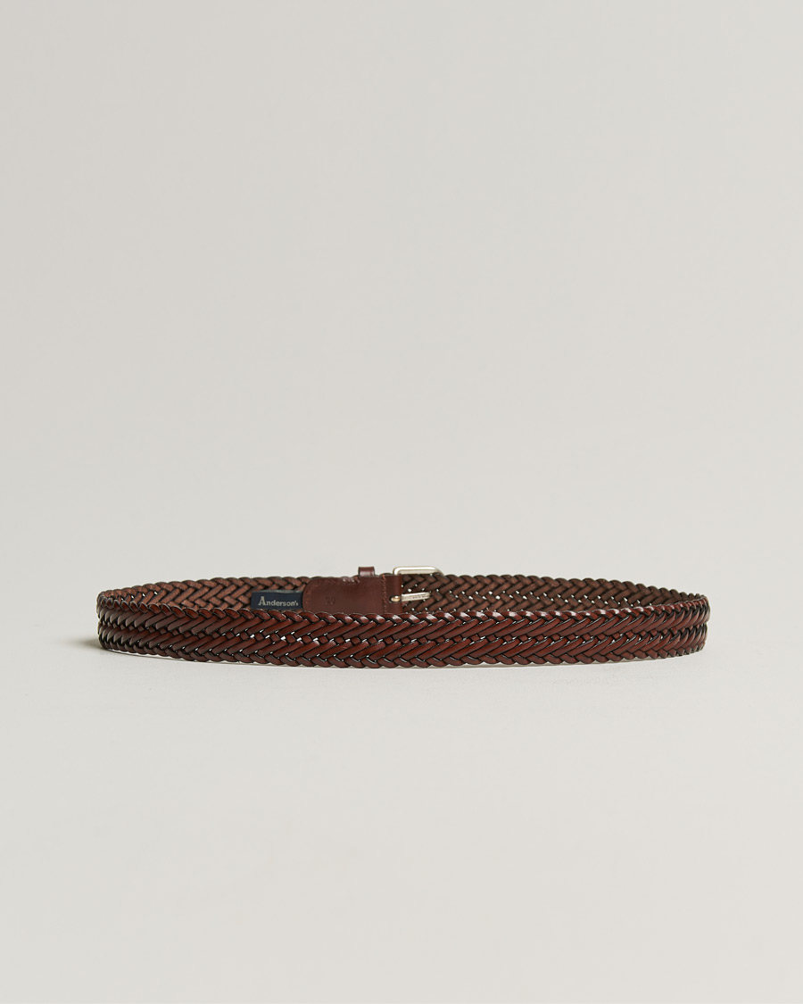 Hombres |  | Anderson's | Woven Leather Belt 3 cm Cognac
