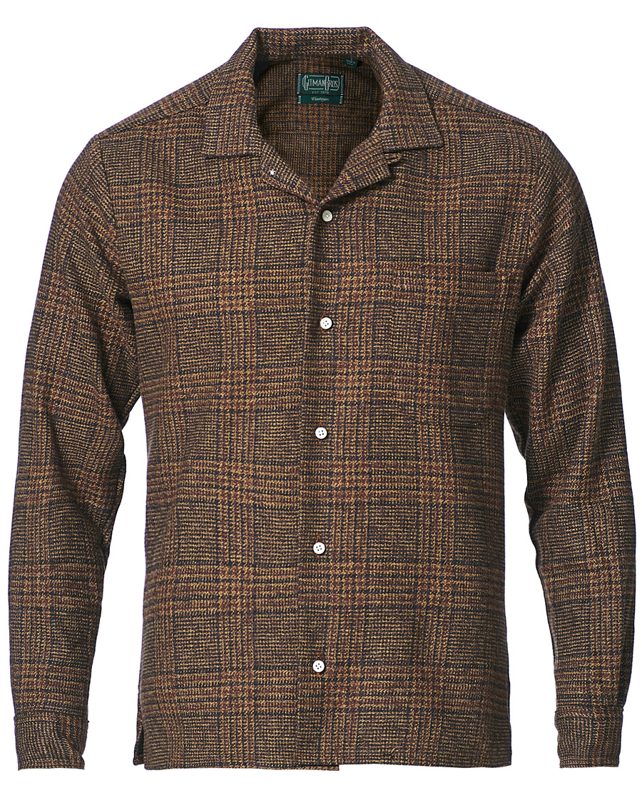 Hombres | Camisas | Gitman Vintage | Camp Collar Tweed Check Shirt Brown