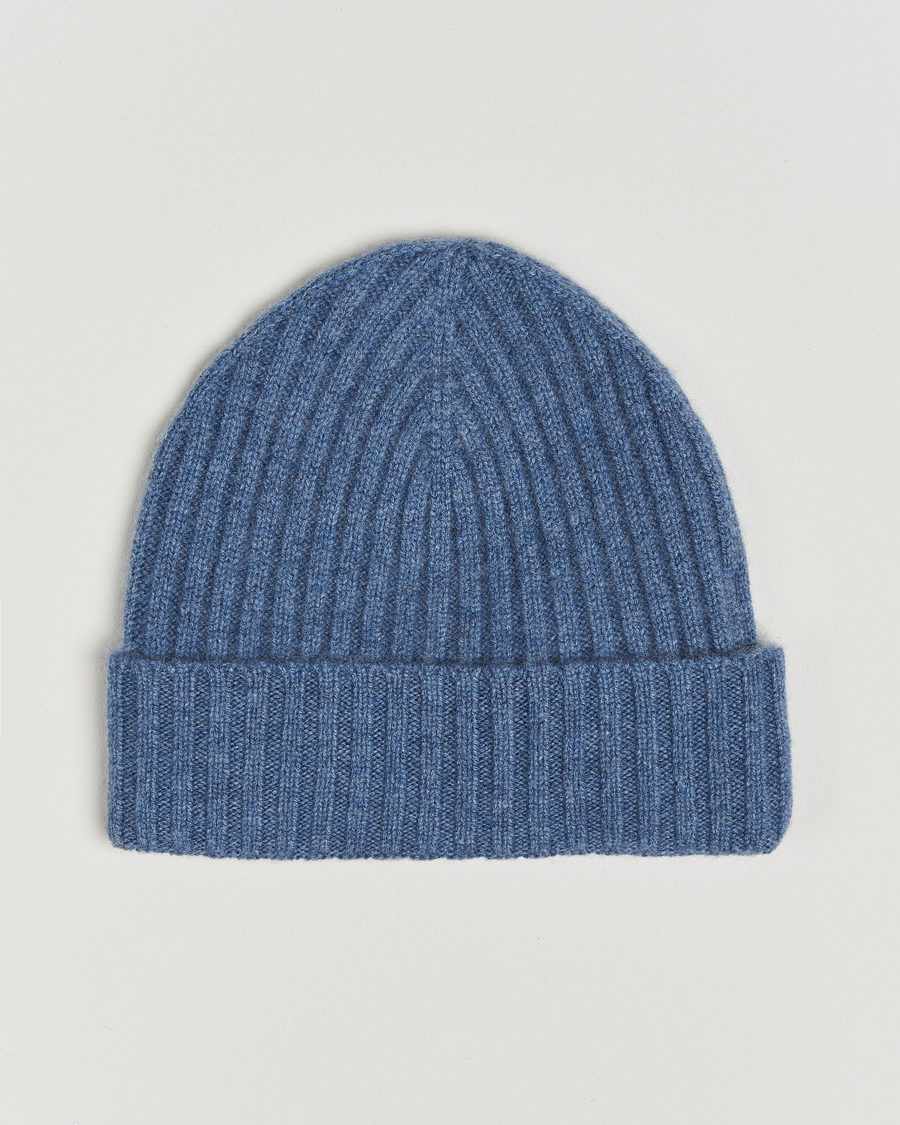 Hombres | Amanda Christensen Rib Knitted Cashmere Cap Blue Melange | Amanda Christensen | Rib Knitted Cashmere Cap Blue Melange