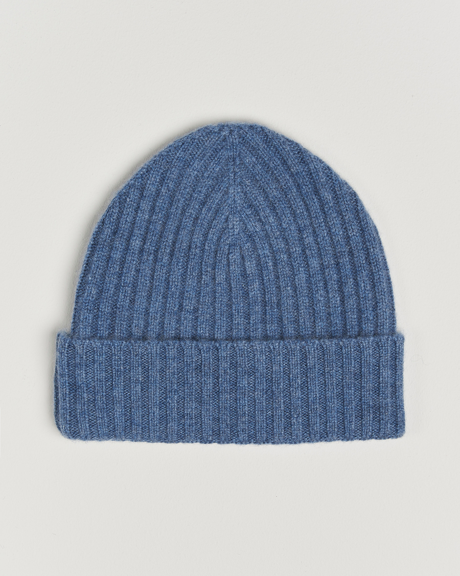Hombres | Amanda Christensen Rib Knitted Cashmere Cap Blue Melange | Amanda Christensen | Rib Knitted Cashmere Cap Blue Melange