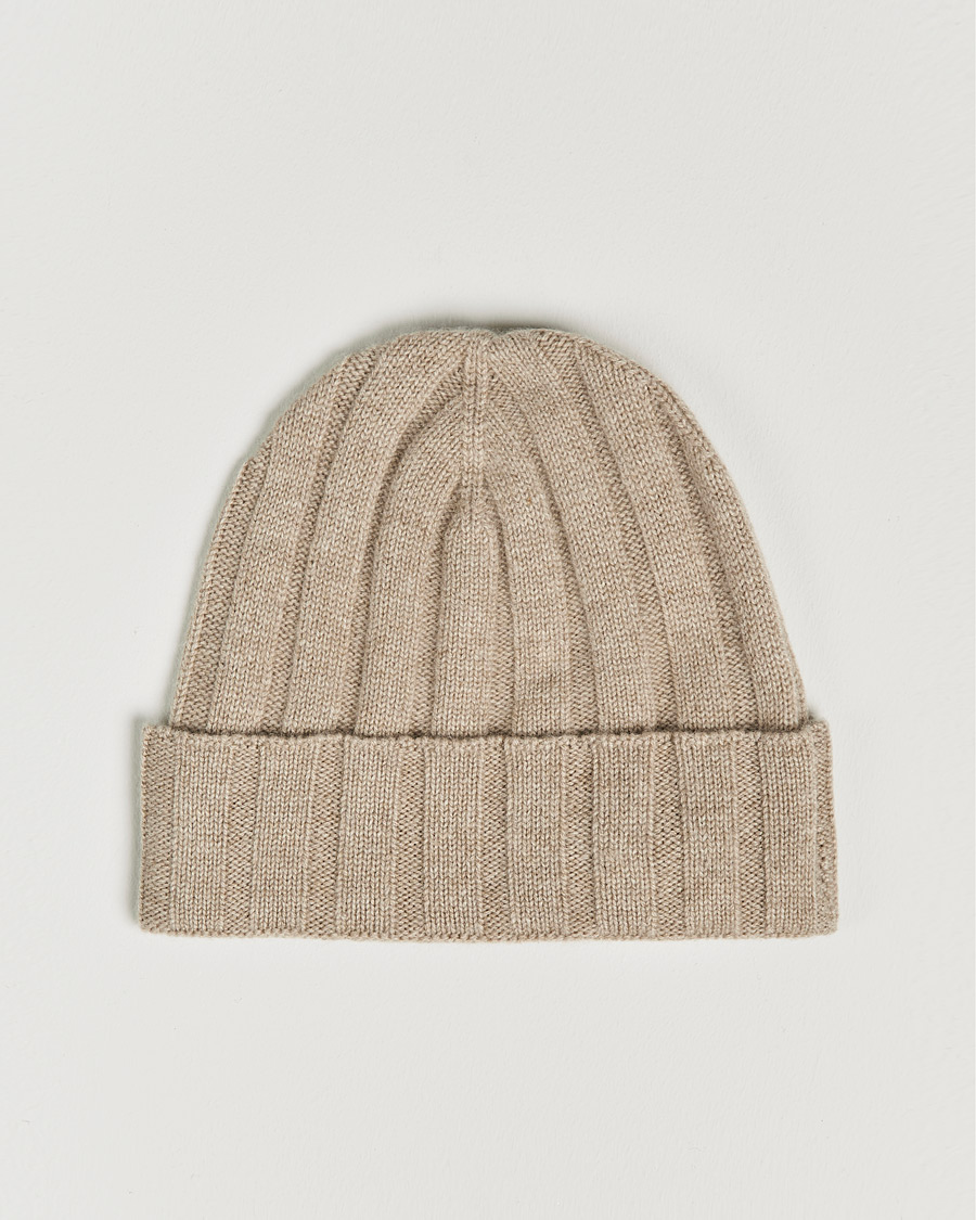 Hombres | Amanda Christensen Block Rib Knitted Cashmere Cap Beige Melange | Amanda Christensen | Block Rib Knitted Cashmere Cap Beige Melange