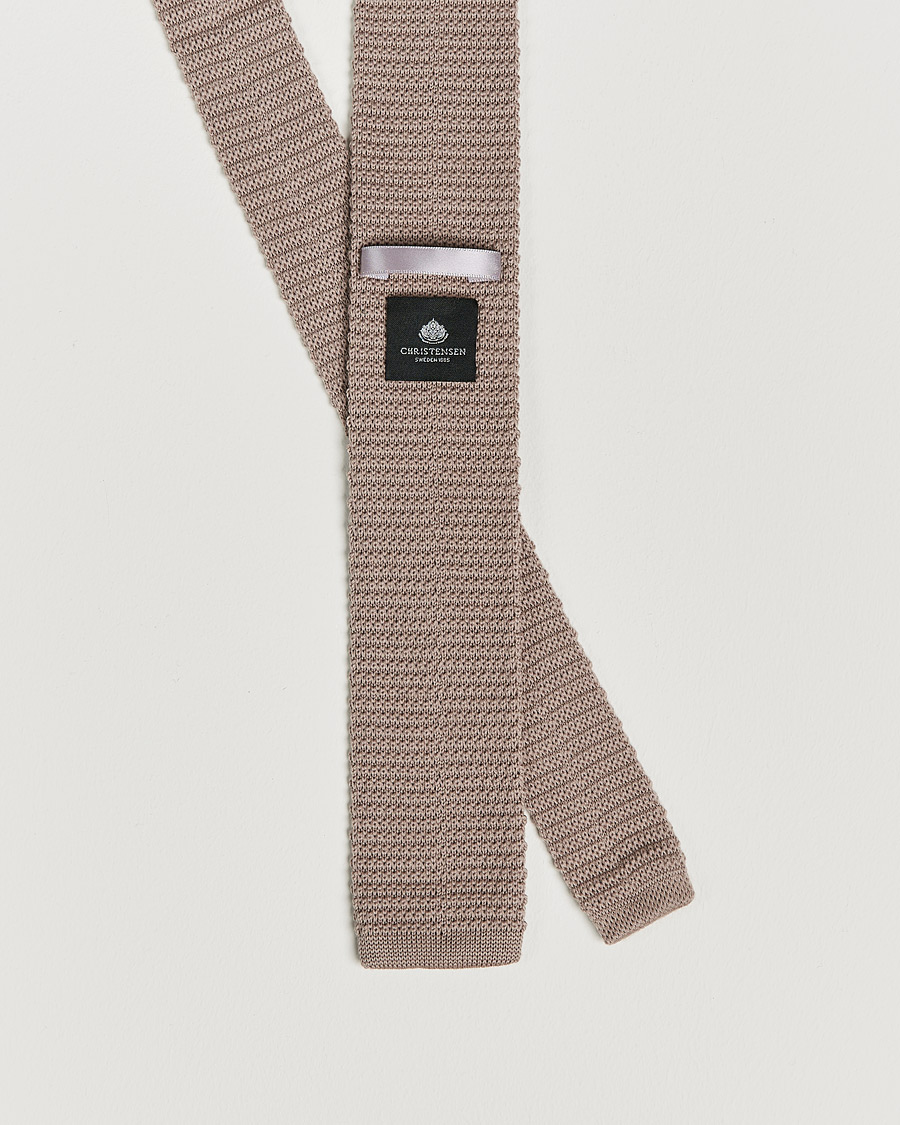 Hombres |  | Amanda Christensen | Wool Knitted 6cm Tie Beige