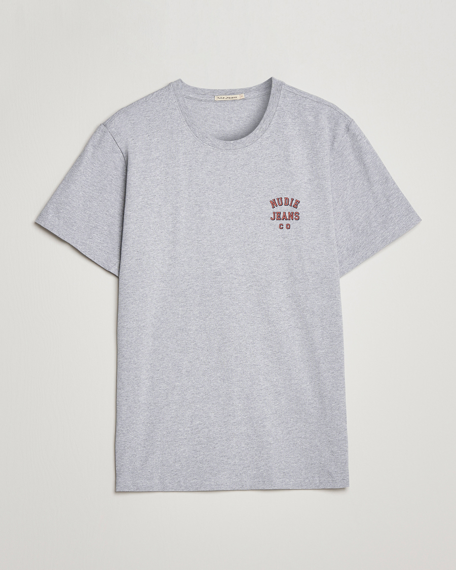 Hombres | Camisetas | Nudie Jeans | Roy Logo Crew Neck Tee Grey melange
