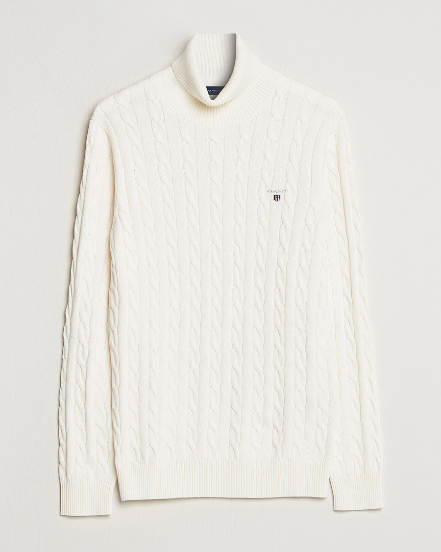 Hombres | Jerséis y prendas de punto | GANT | Cotton Cable Turtleneck Cream