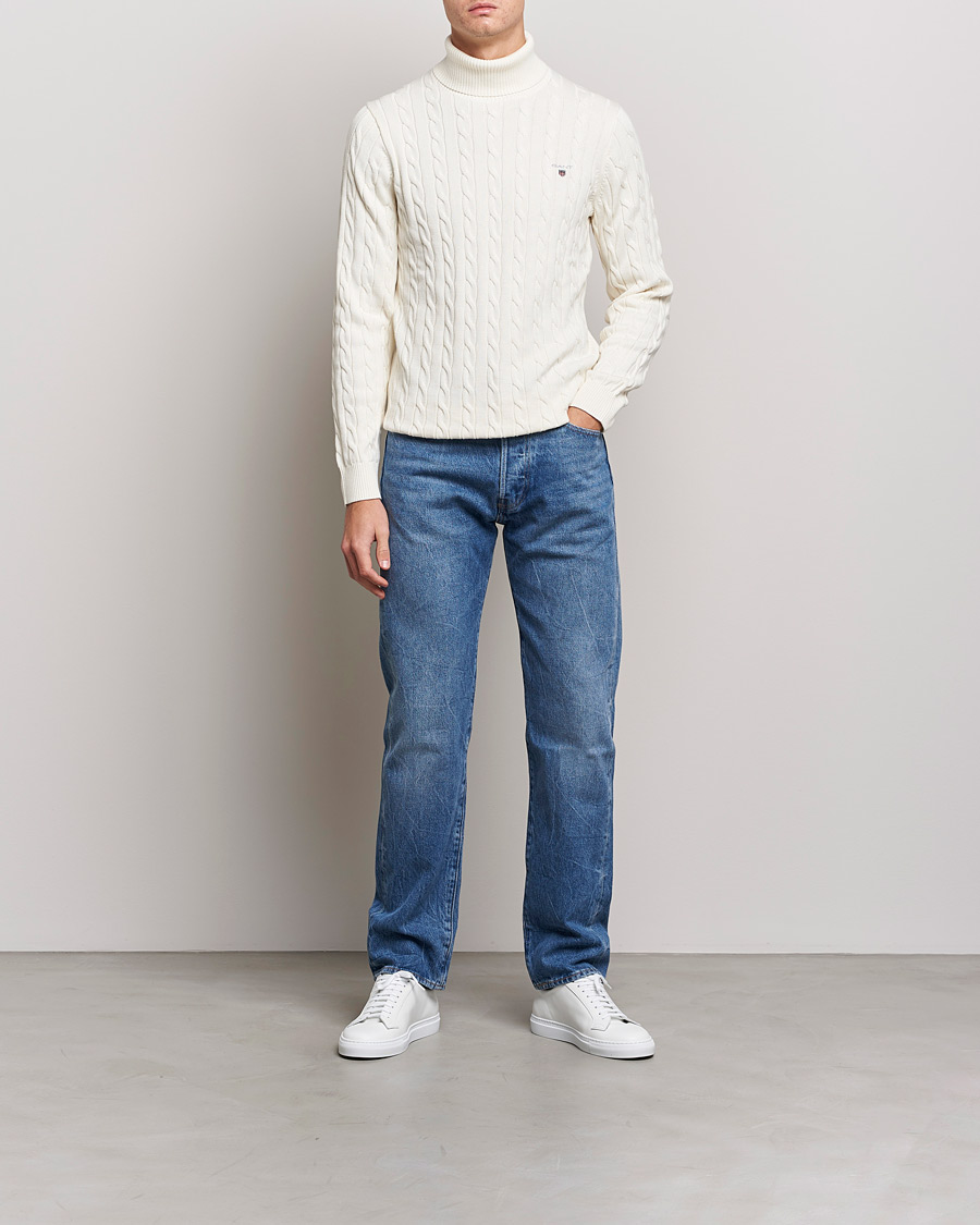 Hombres | Jerséis y prendas de punto | GANT | Cotton Cable Turtleneck Cream