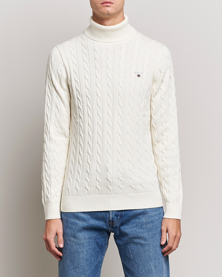 Hombres | Jerséis y prendas de punto | GANT | Cotton Cable Turtleneck Cream