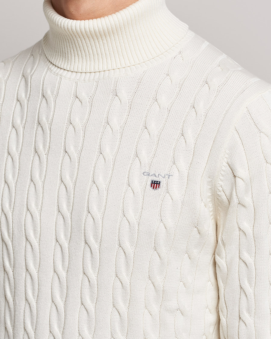 Hombres | Jerséis y prendas de punto | GANT | Cotton Cable Turtleneck Cream