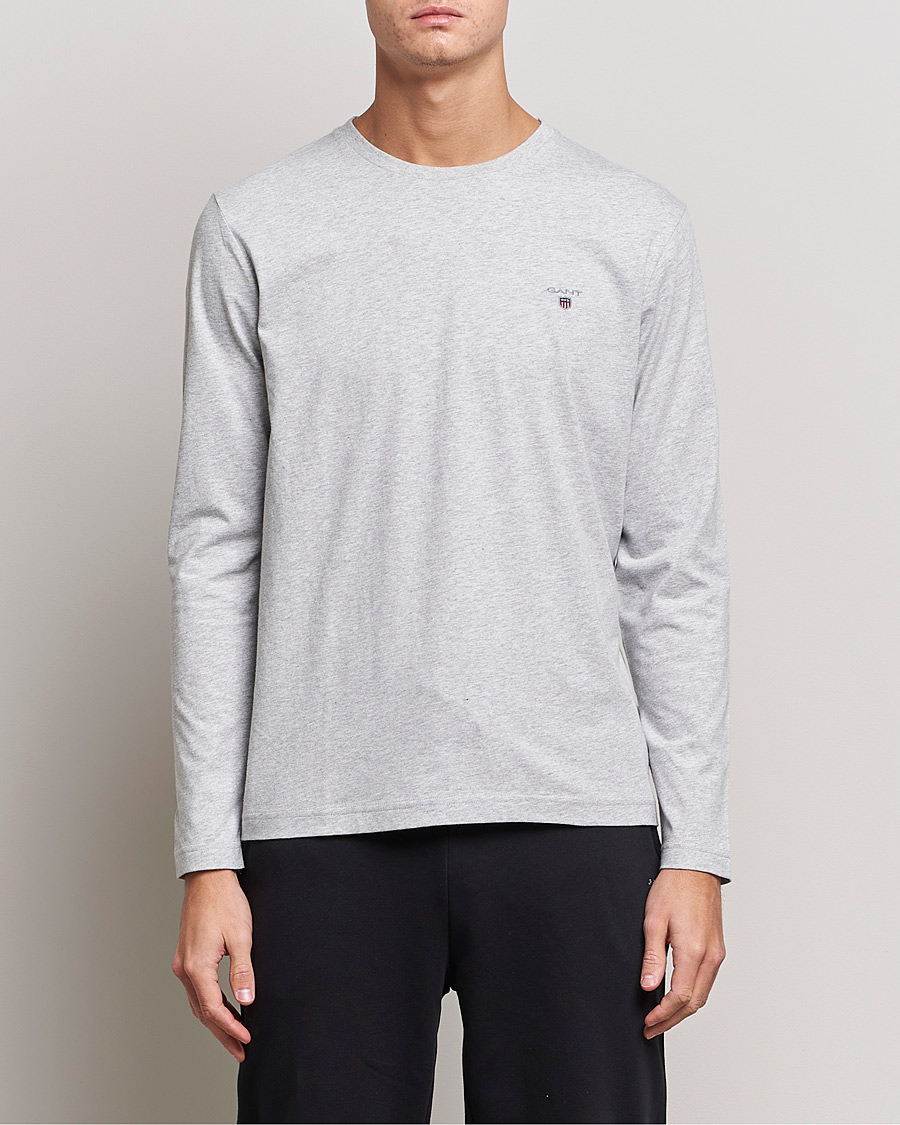 Hombres | Camisetas | GANT | The Original Long Sleeve T-shirt Light Grey Melange