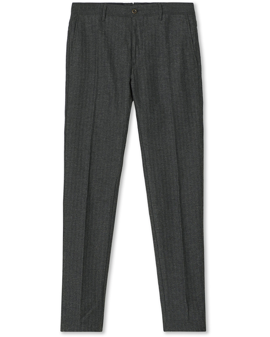 Hombres | Pantalones | Incotex | Slim Fit Cotton/Wool Herringbone Slacks Grey